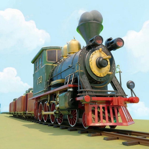 Página colorida vectorial con modelo de tren 3D y paisaje brillante Ilustración vectorial hermosa