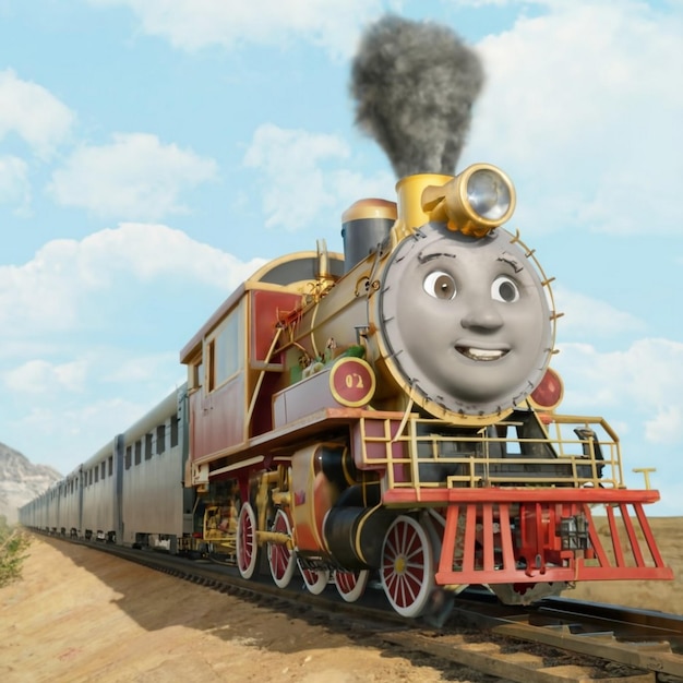 Página colorida vectorial con modelo de tren 3D y paisaje brillante Ilustración vectorial hermosa