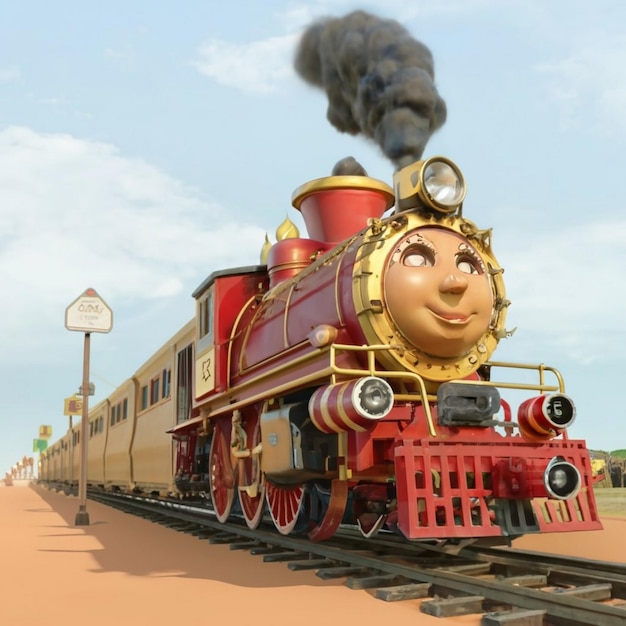 Página colorida vectorial con modelo de tren 3D y paisaje brillante Ilustración vectorial hermosa