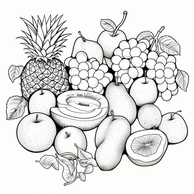 Foto página de coloração de frutas de contorno