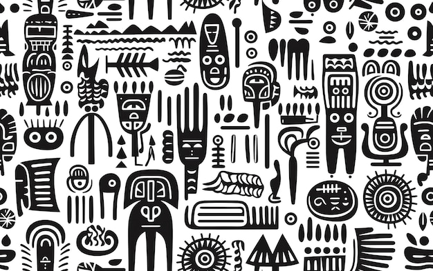 Página de coloração em preto e branco com padrão étnico africano sem costura