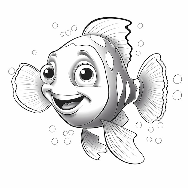Foto página de coloração para crianças peixe sorridente bonito estilo de peixe palhaço como nemo