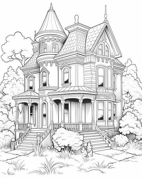 Página de colorir Casa Preta e Branca