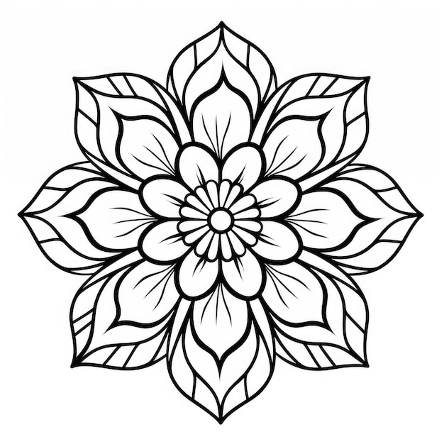Foto página de colorir com padrão de flores coroa de doodle preta e branca mandala floral arte de linha de bouquet