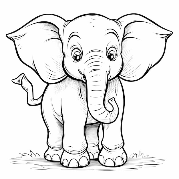 Foto página de colorir de desenho animado safari kids com um encantador elefante
