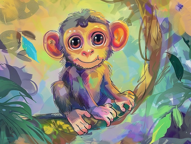 Página de colorir do adorável bebê macaco