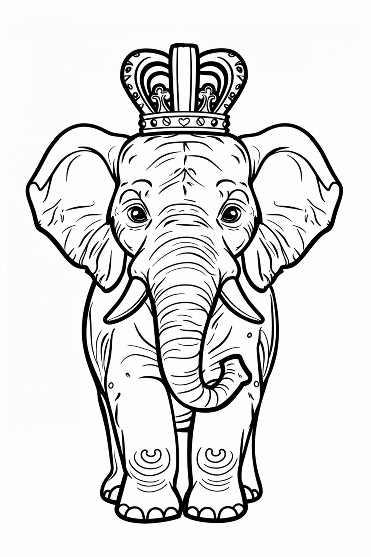 Foto página de colorir elefante real com coroa