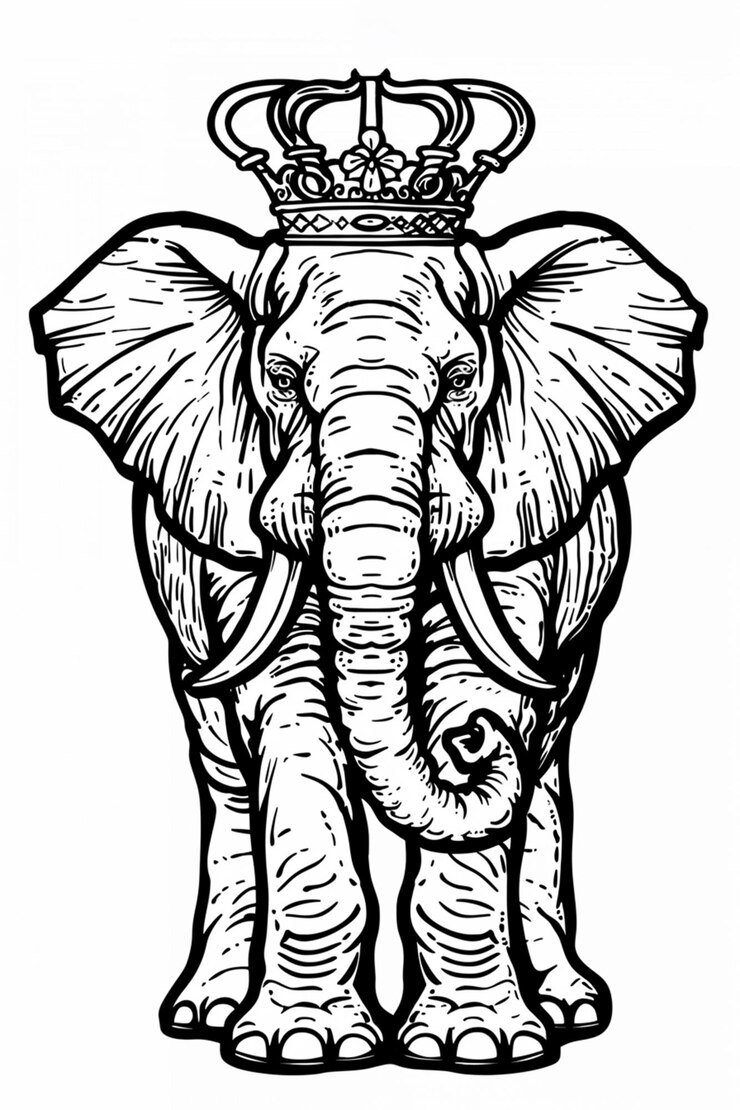 Foto página de colorir elefante real com coroa