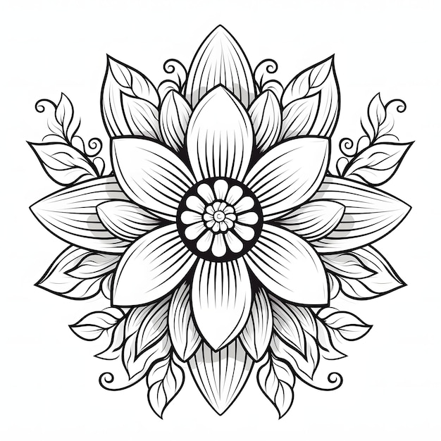 Foto página de colorir flores para arte de linha plana de padrão