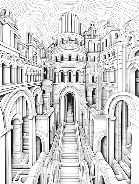 Foto página de colorir livro labirinto labirinto arte de linha preta e branca bw lineart fundo abstrato