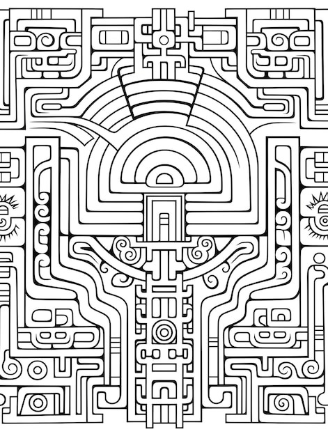 Página de colorir livro Labirinto Labirinto Arte de linha preta e branca bw lineart fundo abstrato