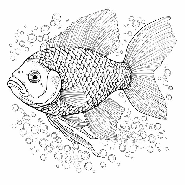 página de colorir peixe com decorações e detalhes precisos