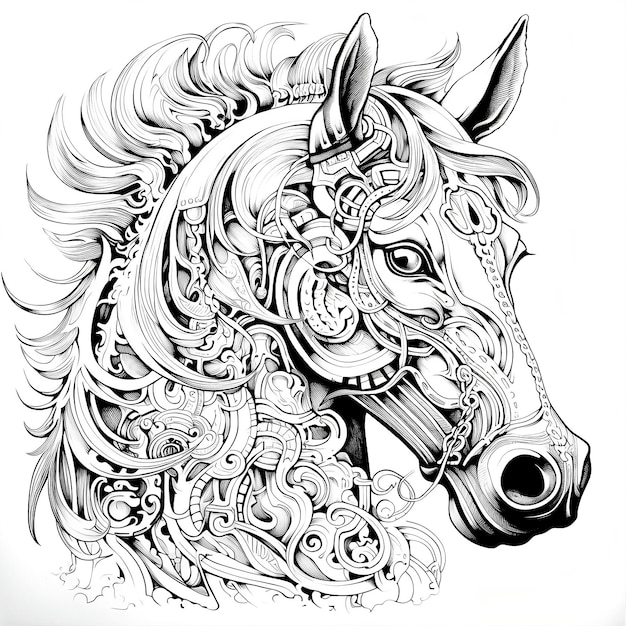 Página de colorir retrato de cavalo de mandala para adultos Página para colorir de animais para adultos