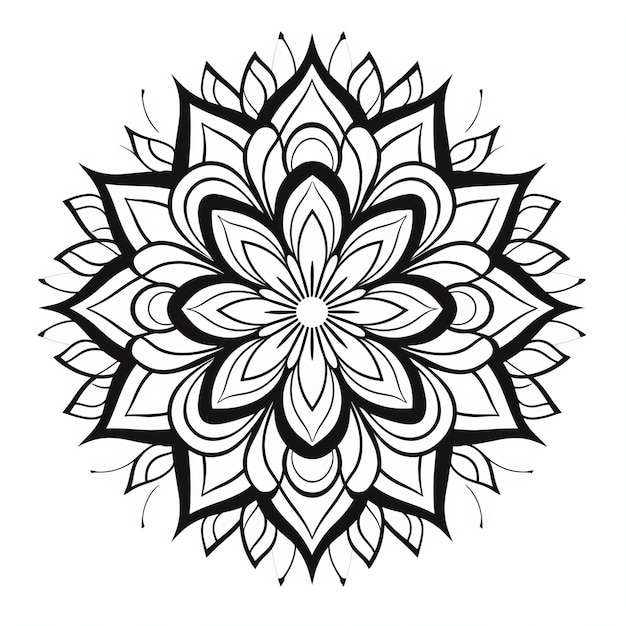 Página de colorir única de flores de Mandala com arte vetorial simplista