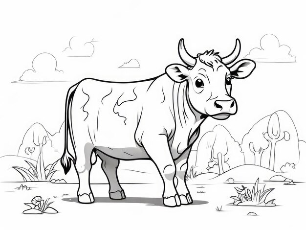 Foto página de colorir vaca para crianças