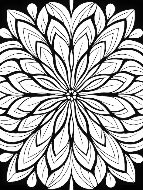 página de livro de colorir em preto e branco mandala de flor minúscula