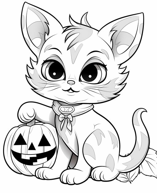 Foto página de livro para colorir assustador de halloween cat crisp para crianças