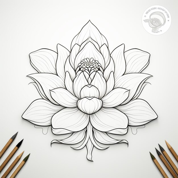 Foto página de livro para colorir com linha simples e pesada do lotus