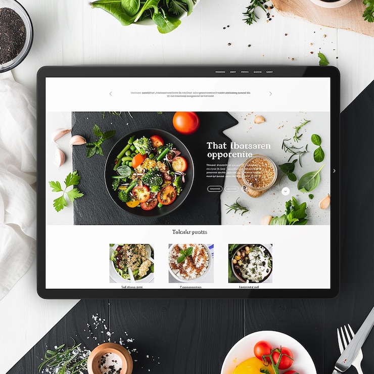 Foto página de destino del sitio web de una empresa de preparación de comidas saludables