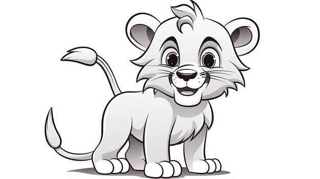 Página de dibujos para colorear del león divertido Arte de línea simple y limpio