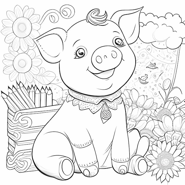 Foto página do livro para colorir happygolucky piggy para crianças