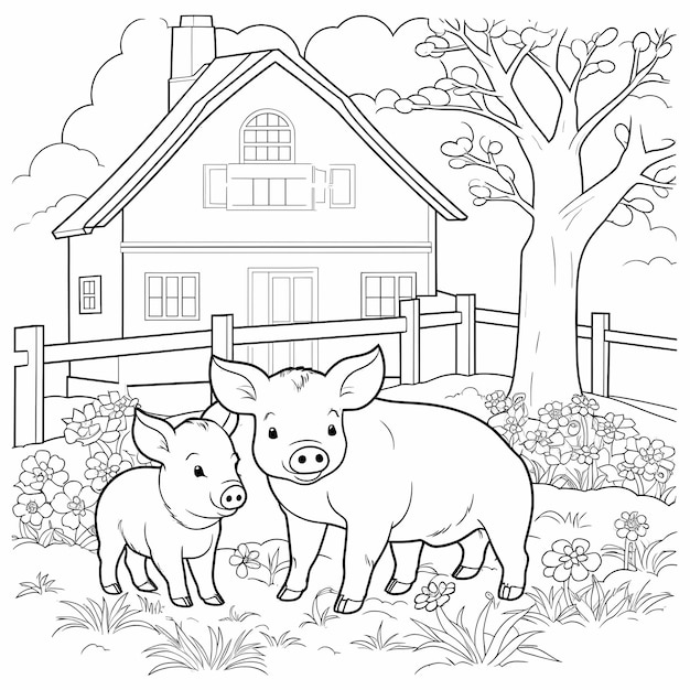 Foto página do livro para colorir nature nurture sweet pig e leitões