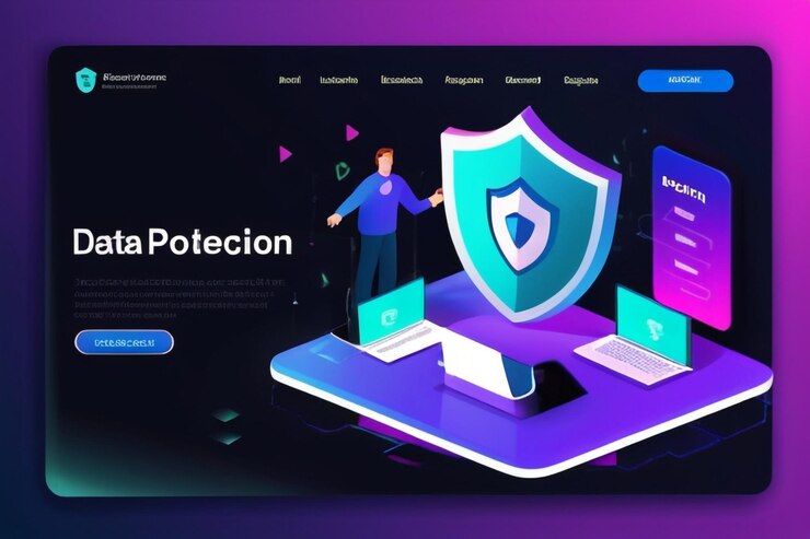Foto página de inicio de protección de datos seguridad de internet plantilla vectorial de diseño web