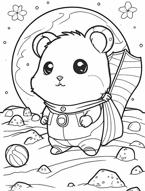 Página del libro de colorear Hamster Moon Stroll Crisp Line Art