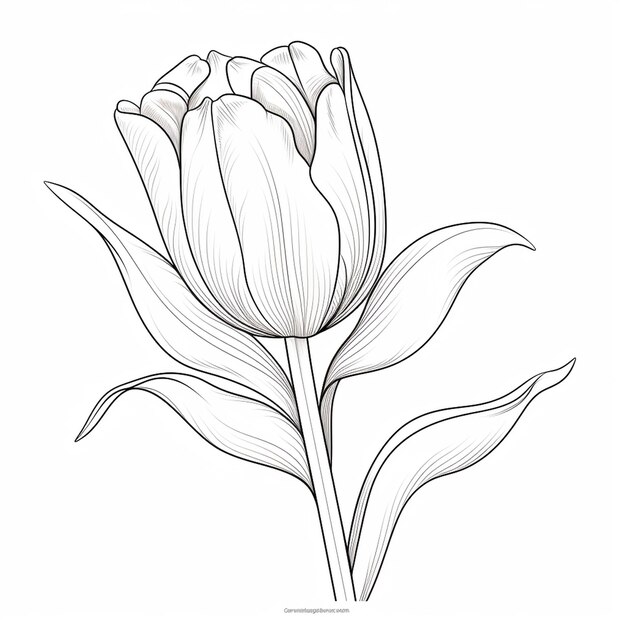 Página de libro para colorear con línea gruesa de tulipán simple