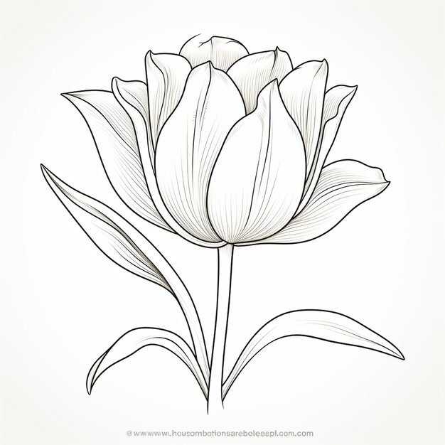 Página de libro para colorear con línea gruesa de tulipán simple