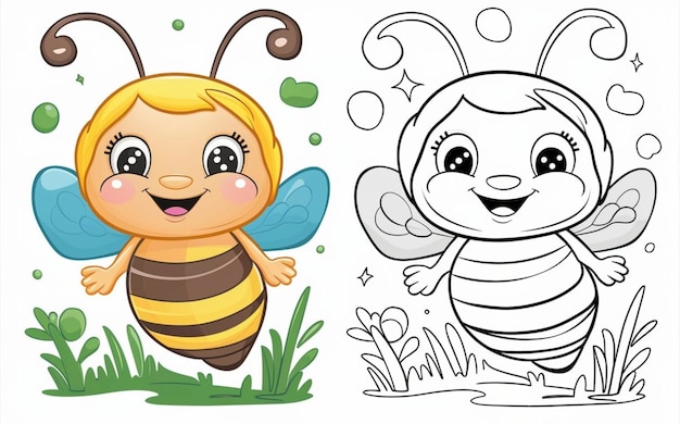 Foto página de un libro de colorear para niños de una abeja melífera