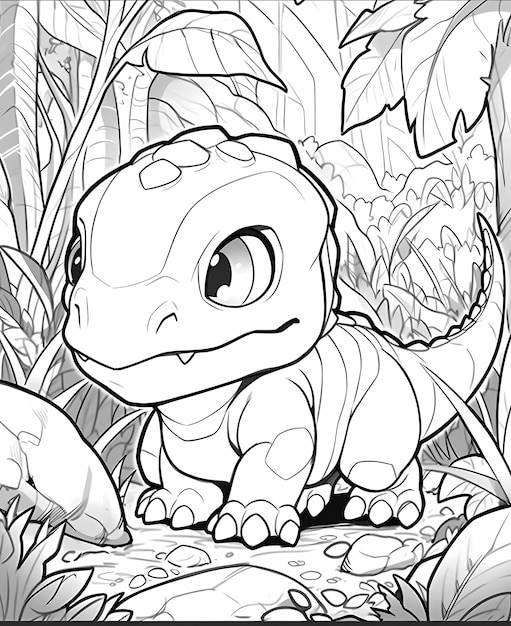 página de libro de colorear para niños lindo Tyrannosaurus rex mirar hacia abajo a la tortuga