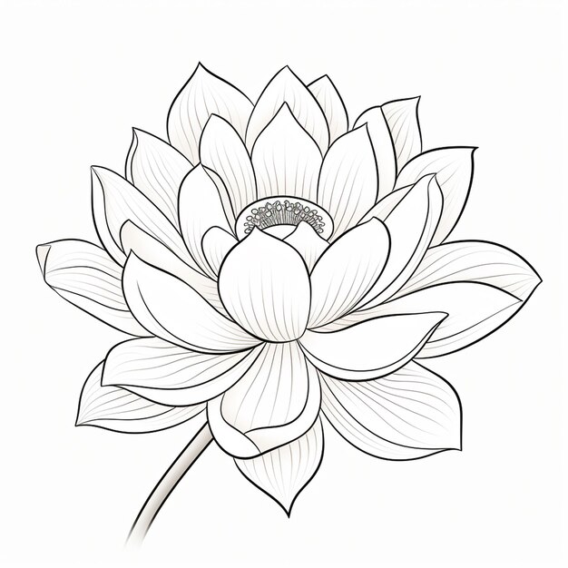 Foto página de libro para colorear que presenta una línea gruesa simple de lotus