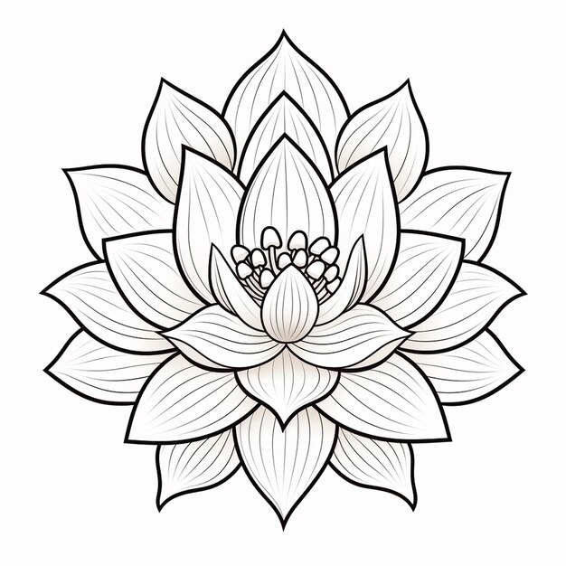 Página de libro para colorear que presenta una línea gruesa simple de Lotus