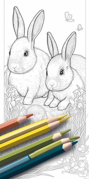 Página de libro ilustrado para colorear de Whimsical Rabbit Playtime para niños