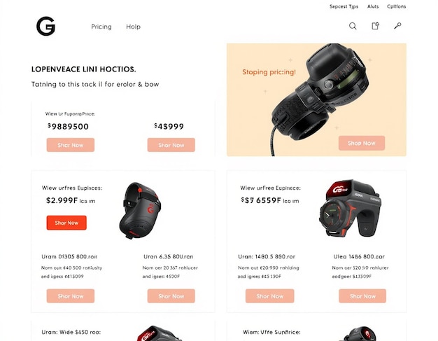 Una página de lista de productos que muestra precios promocionales y descuentos