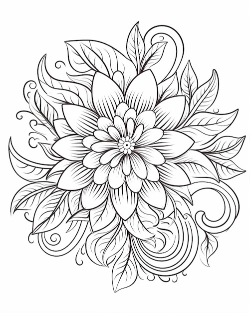 Página para colorir com contorno floral