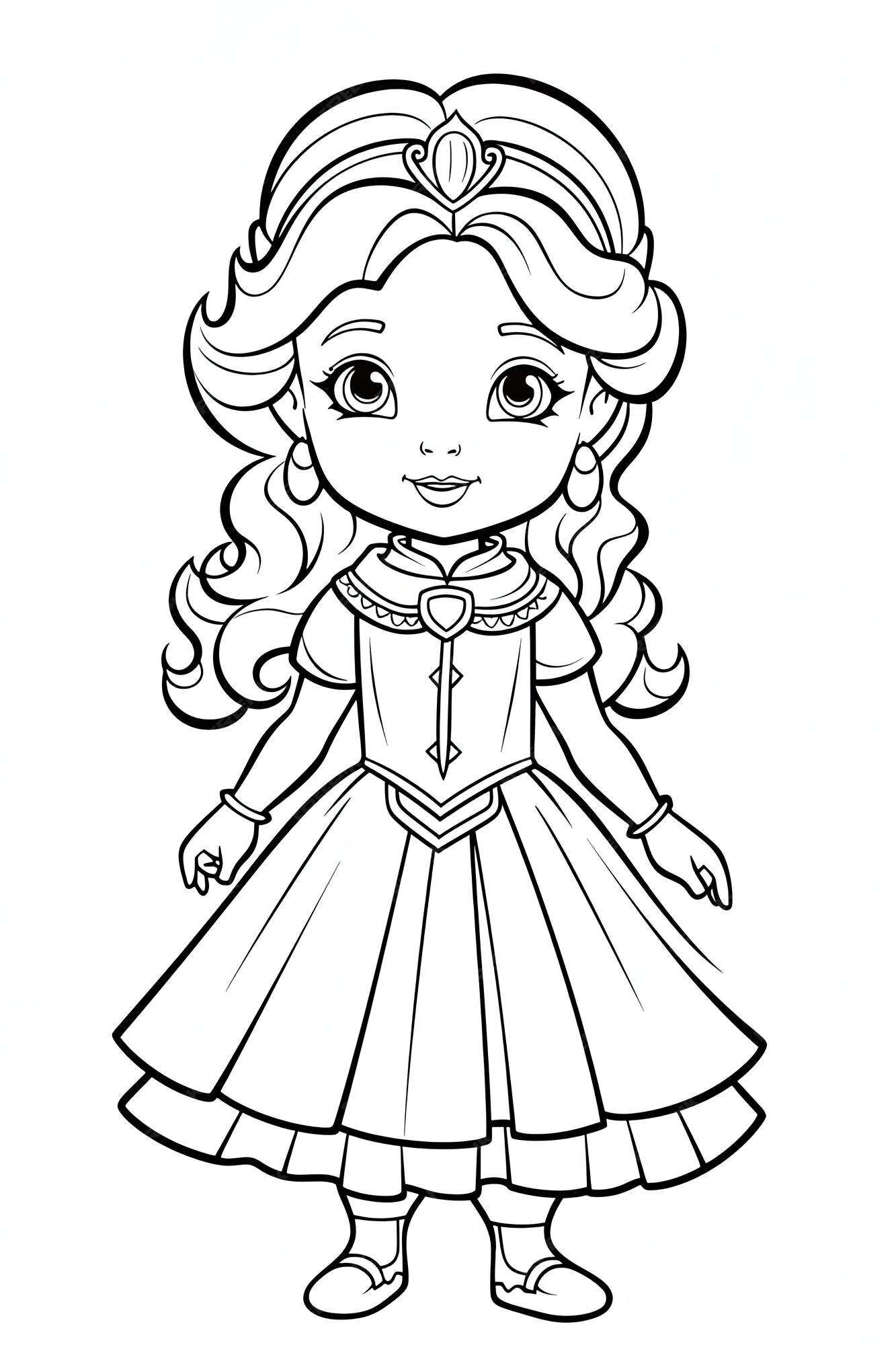 Página para colorir com princesa ilustração ai generativexa