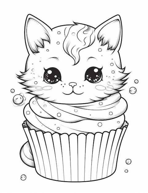 Desenho de Dinossauro kawaii em cupcake para colorir