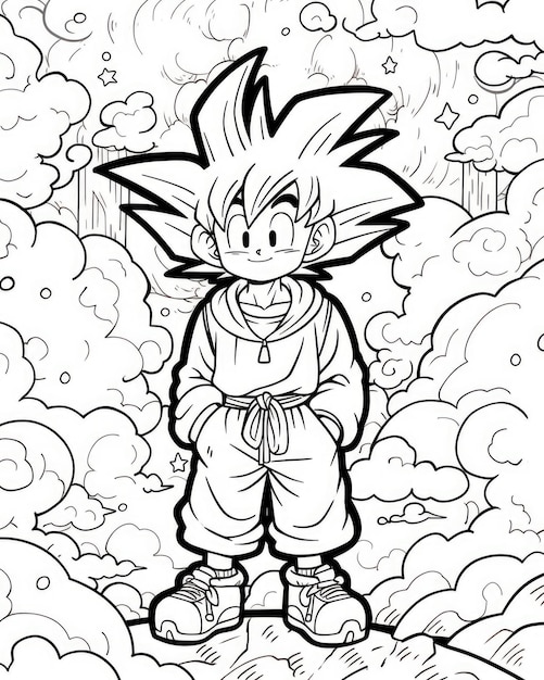 Página para colorir de um personagem de desenho animado com o título dragon  ball z.