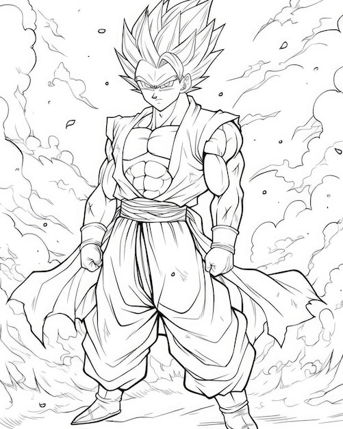 DESENHO DO GOKU EM PRETO E BRANCO 