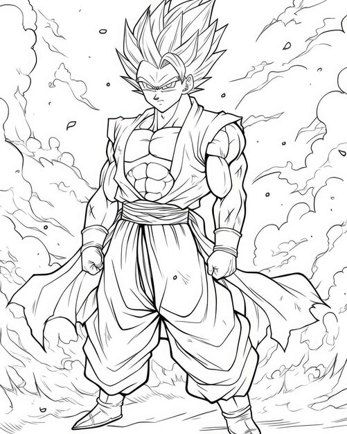 Página para colorir de um personagem de desenho animado com o título dragon  ball z.