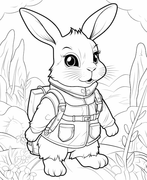 Página para colorir de aventura de coelho SciFi para crianças