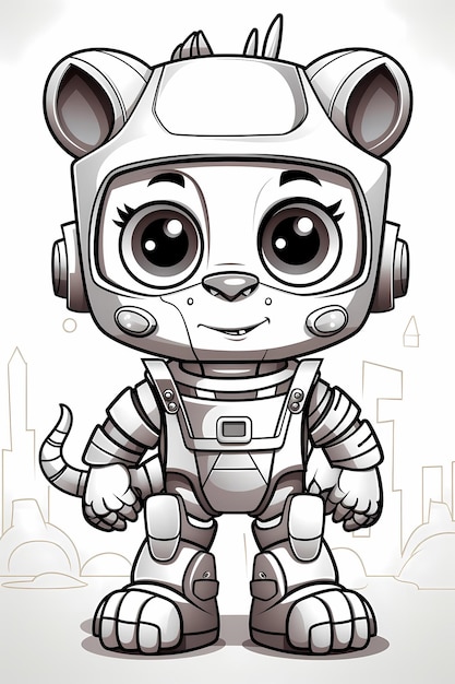 Página para colorir de aventuras coloridas com Cat Bot Kids