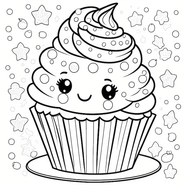 página para colorir de cupcake para crianças gerada por Ai