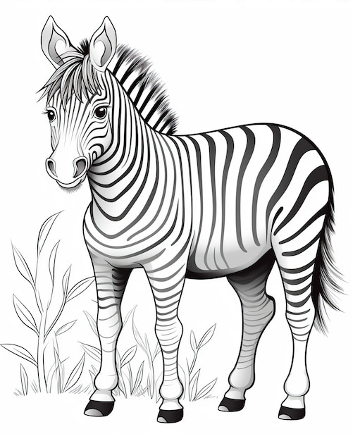 página para colorir de desenho animado de zebra infantil