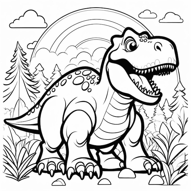 Desenho Para Colorir dinossauro na grama - Imagens Grátis Para