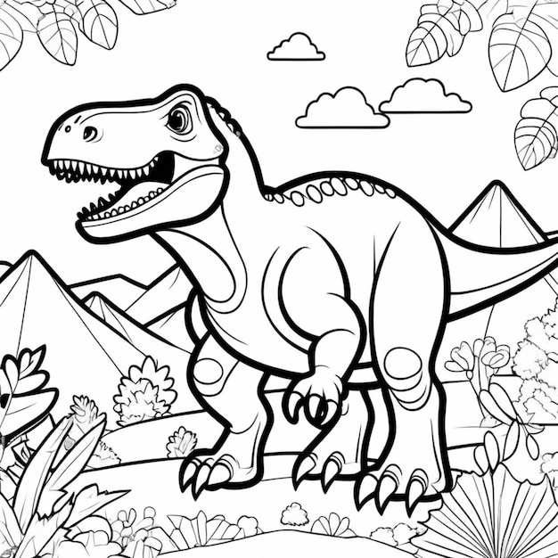 Página para colorir de dinossauro tiranossauro rex para crianças