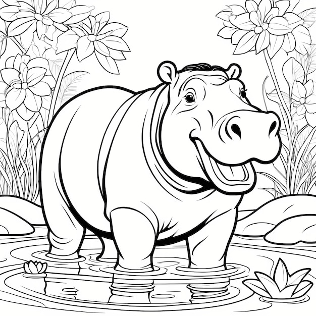 página para colorir de hipopótamo para crianças gerada por Ai