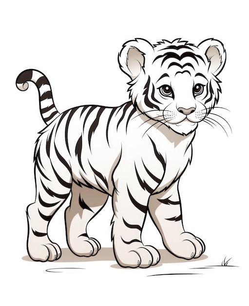 Página para colorir de um tigre fofo com linhas limpas geradas por IA